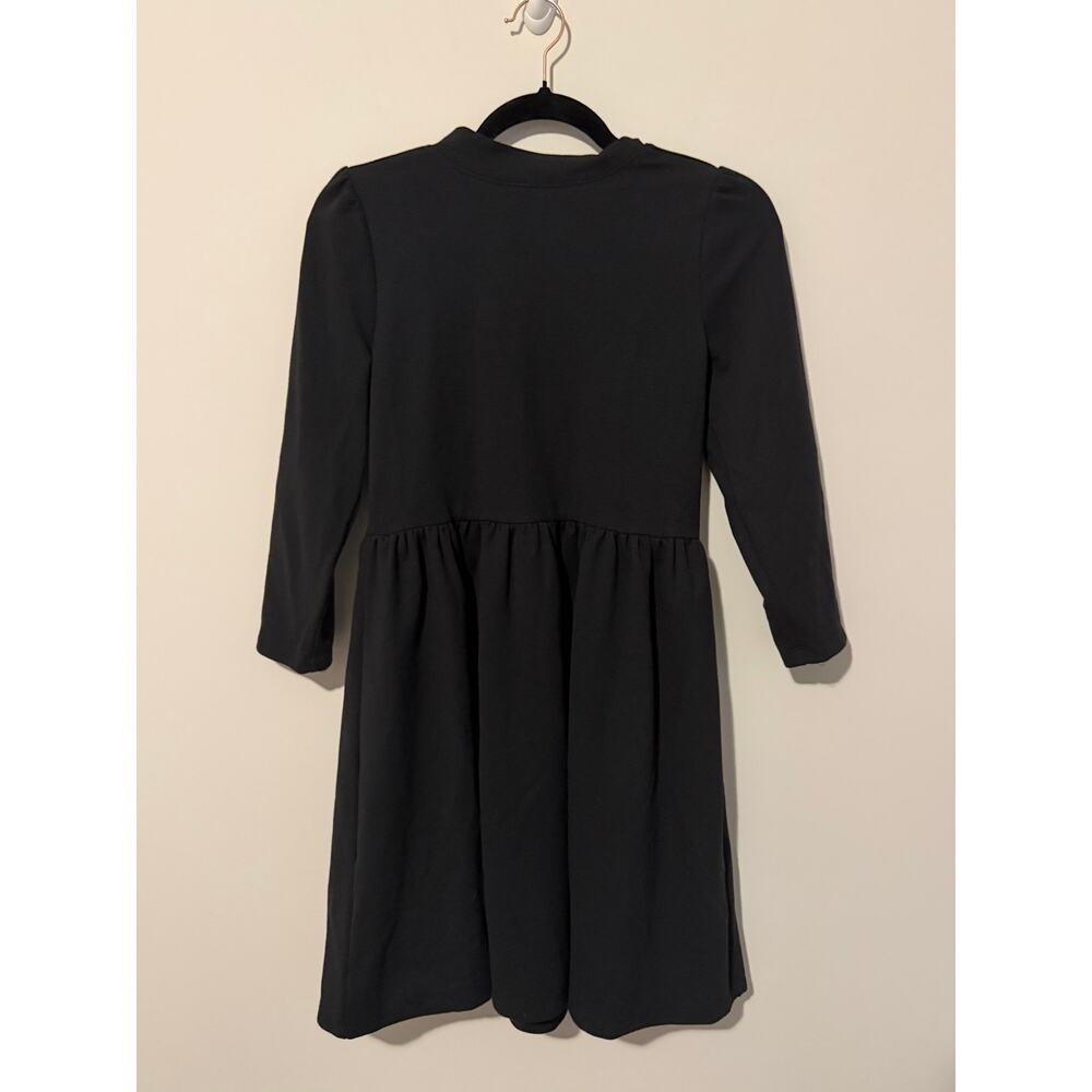 LOFT Black Puff Sleeve Mini Dress Crew Neck Gathered Waist Size 0 New - Picture 2 of 6
